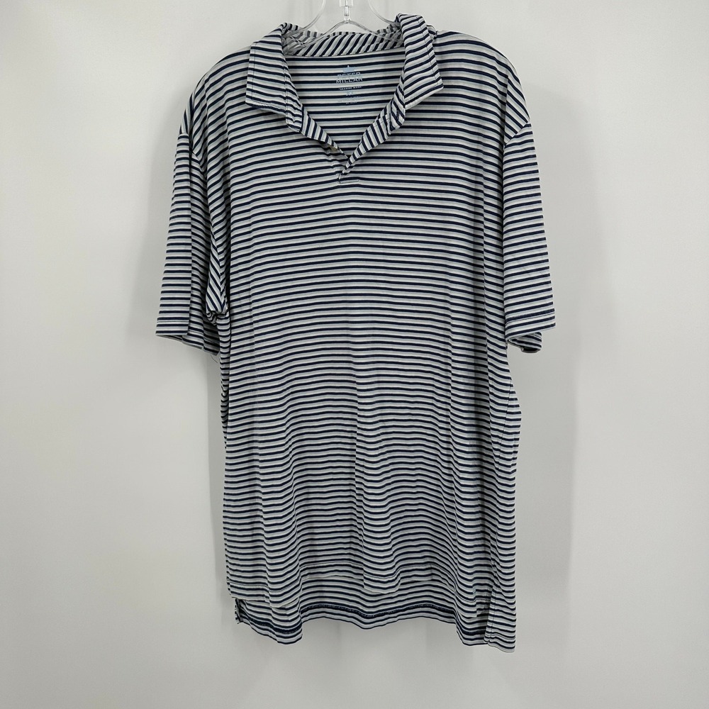 Peter Millar Seaside Wash Mens Sz XL Striped Polo Shirt Navy Blue Cotton Stretch
